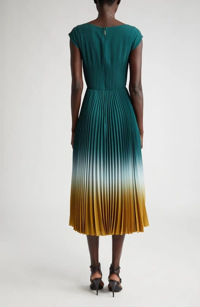 Shop Jason Wu Collection Dip Dye Cap Sleeve Pleated Midi Dress In Sea Green/ Deep Saffron