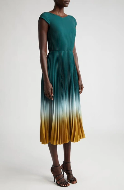 Jason Wu Collection Pleated Dip Dye Midi Skirt In Sea Green/ Deep Saffron