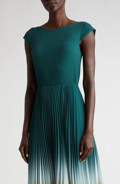 Shop Jason Wu Collection Dip Dye Cap Sleeve Pleated Midi Dress In Sea Green/ Deep Saffron