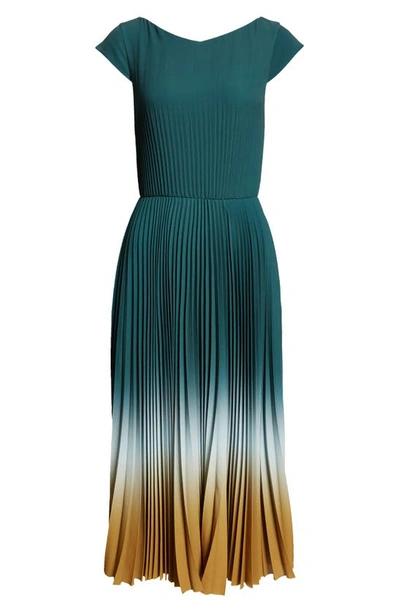 Shop Jason Wu Collection Dip Dye Cap Sleeve Pleated Midi Dress In Sea Green/ Deep Saffron