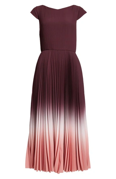 Shop Jason Wu Collection Dip Dye Cap Sleeve Pleated Midi Dress In Fig/ Rosewater