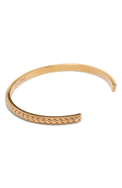 Shop Versace Logo Debossed Cuff Bracelet In  Gold