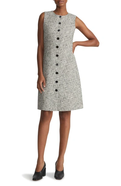 Shop Lafayette 148 New York Sleeveless Linen Blend Tweed A-line Dress In Black Multi