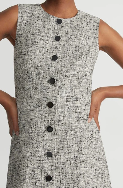 Shop Lafayette 148 New York Sleeveless Linen Blend Tweed A-line Dress In Black Multi