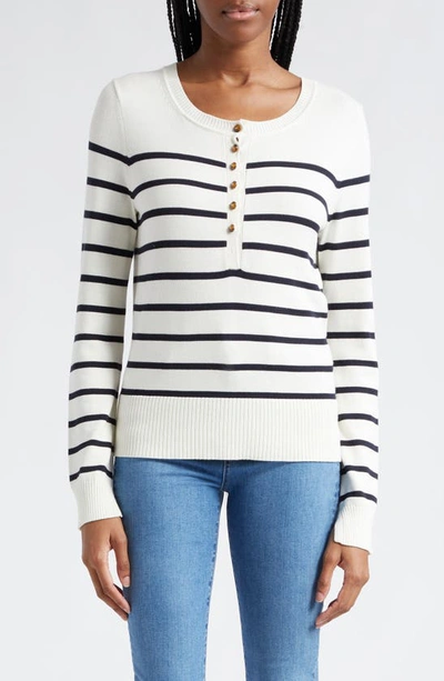 Shop Veronica Beard Dianora Stripe Button Sweater In Off White Navy