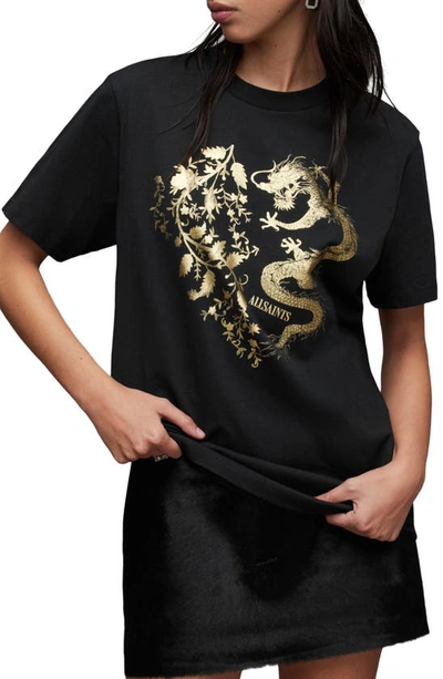 Shop Allsaints Auru Metallic Graphic T-shirt In Black