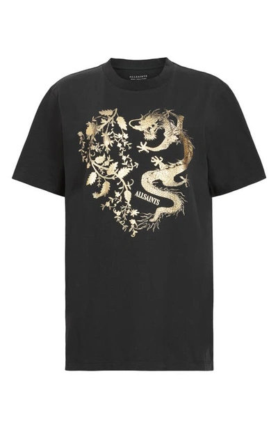 Shop Allsaints Auru Metallic Graphic T-shirt In Black