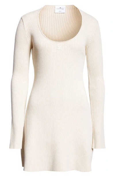 Shop Courrèges Holistic Long Sleeve Scoop Neck Rib Dress In Oat Meal