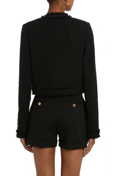Shop Versace Summertime Collarless Tweed Jacket In Black