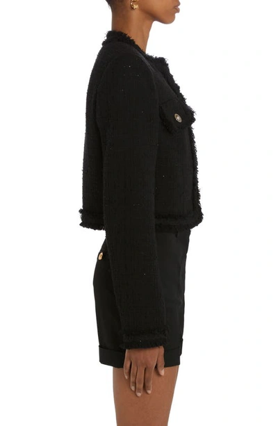Shop Versace Summertime Collarless Tweed Jacket In Black