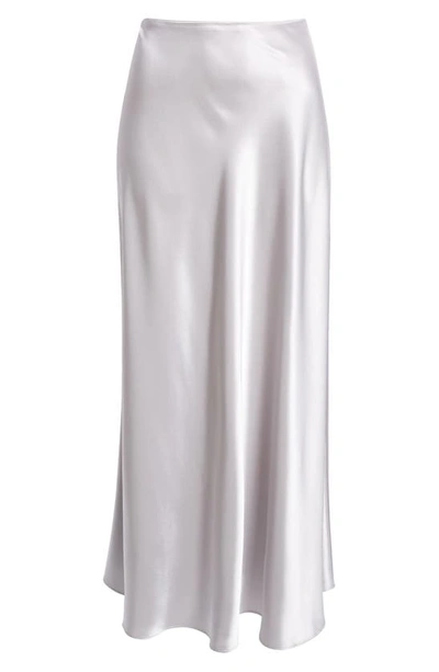 Shop Lafayette 148 Flared Bias Cut Satin Maxi Skirt In Pale Grey