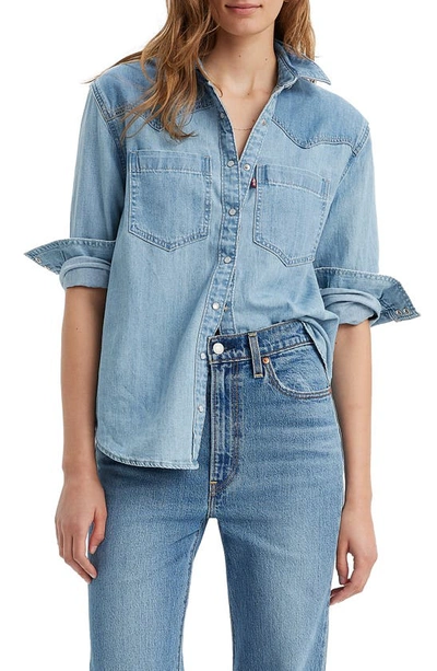 Shop Levi's Teodora Western Snap-up Denim Shirt In Done And Dusted