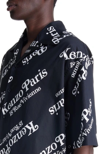 Shop Kenzo Verdy Logo Cotton Camp Shirt In Black