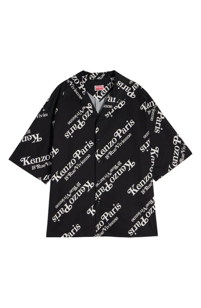 Shop Kenzo Verdy Logo Cotton Camp Shirt In Black