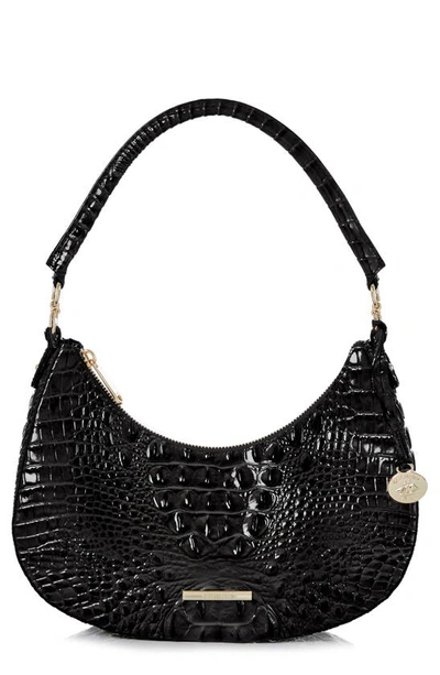Shop Brahmin Small Bekka Croc Embossed Leather Shoulder Bag In Black
