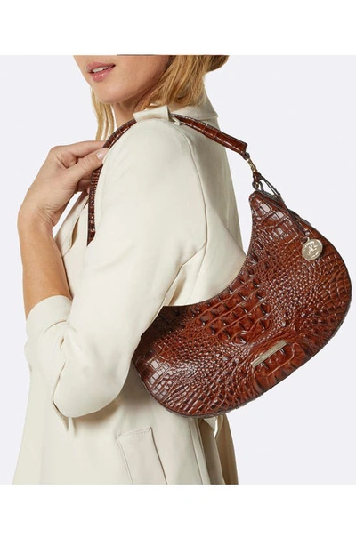 Shop Brahmin Small Bekka Croc Embossed Leather Shoulder Bag In Pecan