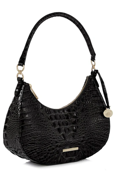 Shop Brahmin Small Bekka Croc Embossed Leather Shoulder Bag In Black
