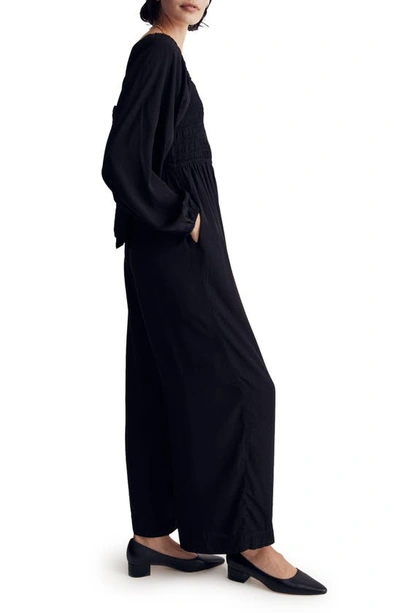 Shop Madewell Lucie Star Jacquard Tie Back Long Sleeve Jumpsuit In True Black