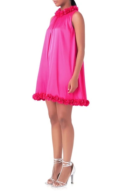 Shop Endless Rose Rosette Trim Shift Minidress In Fuchsia