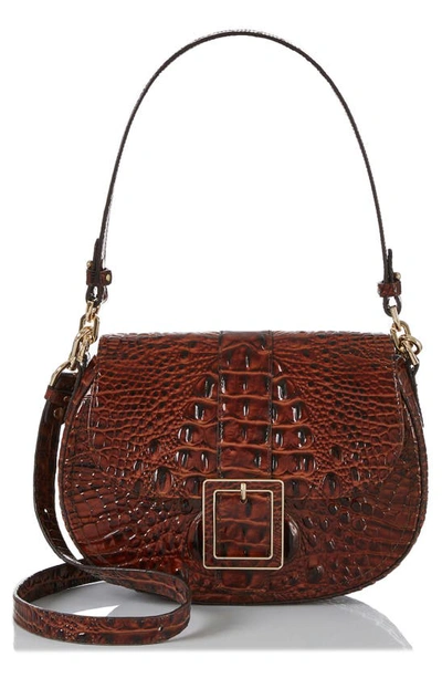 Shop Brahmin Cynthia Croc Embossed Leather Shoulder Bag In Pecan