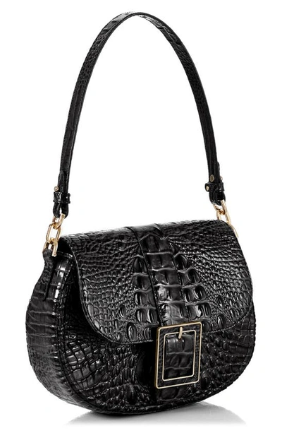 Shop Brahmin Cynthia Croc Embossed Leather Shoulder Bag In Black