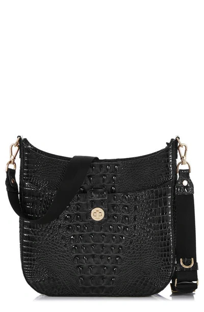 Shop Brahmin Leia Croc Embossed Leather Crossbody Bag In Black