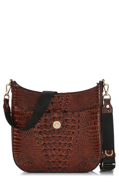 Shop Brahmin Leia Croc Embossed Leather Crossbody Bag In Pecan