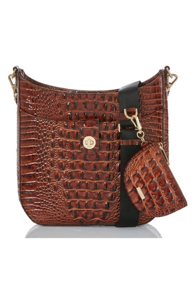 Shop Brahmin Leia Croc Embossed Leather Crossbody Bag In Pecan