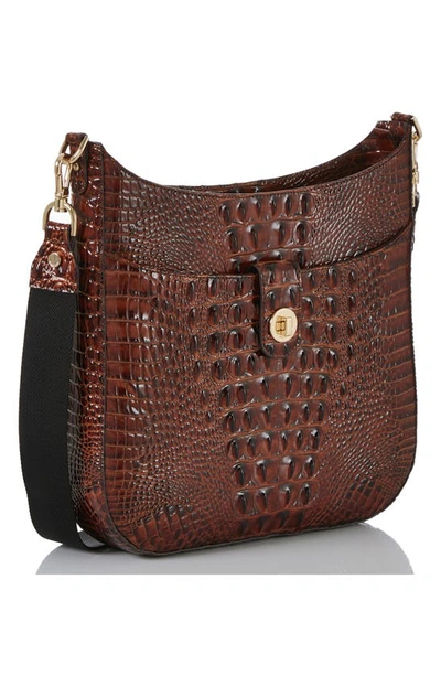 Shop Brahmin Leia Croc Embossed Leather Crossbody Bag In Pecan