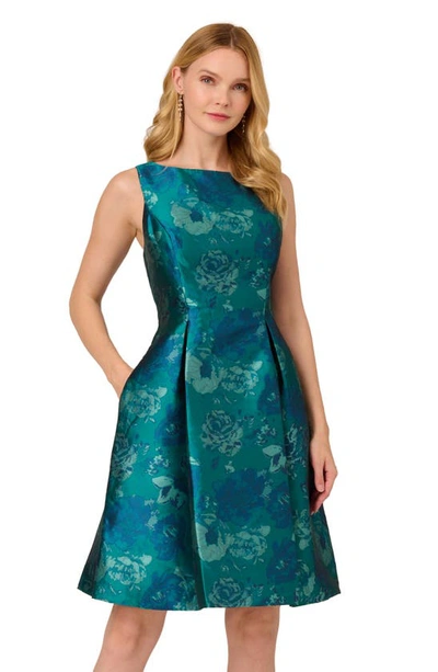 Shop Adrianna Papell Floral Jacquard Fit & Flare Dress In Teal Multi