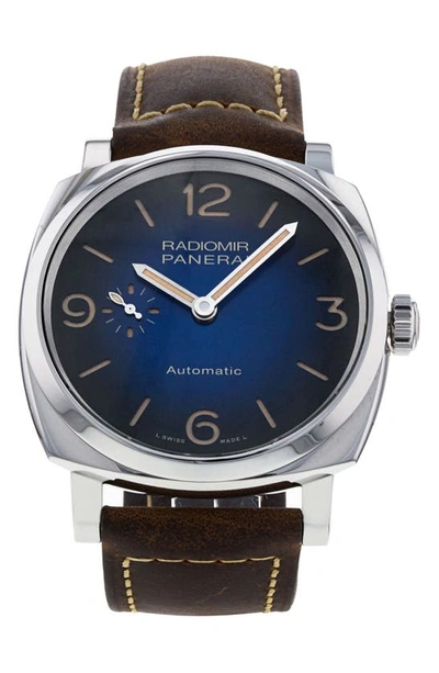 Shop Watchfinder & Co. Panerai  2019 Radiomir Automatic Leather Strap Watch, 42mm In Black/ Blue