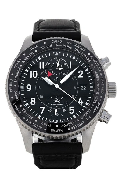 Shop Watchfinder & Co. Iwc  2021 Pilot's Leather Strap Chronograph Watch, 46mm In Black