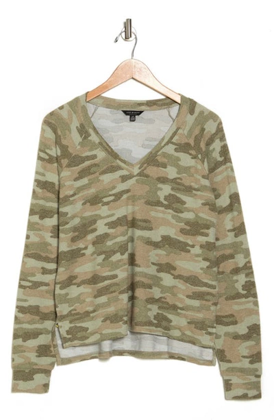 Shop Lucky Brand Camo Print Long Sleeve High-low Top In Green Multi