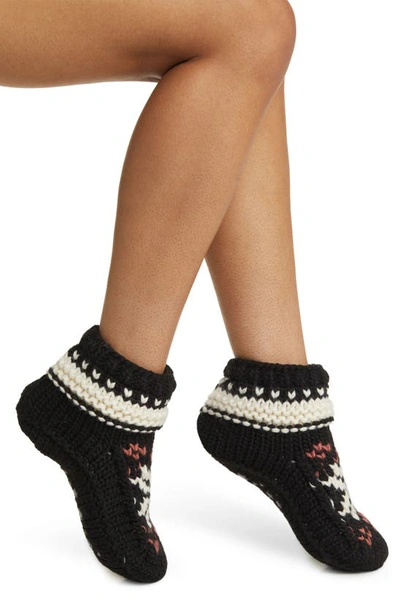 Memoi Nordic Flake Fleece Lined Slipper Socks In Black