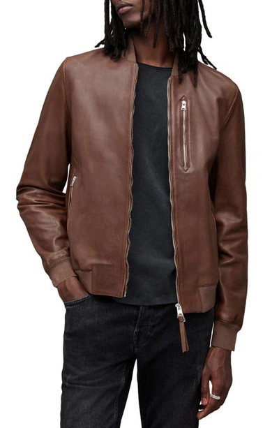 Shop Allsaints Kemble Suede Bomber Jacket In Brown