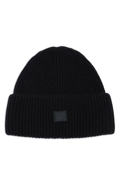 Shop Acne Studios Face Patch Rib Wool Beanie In Black