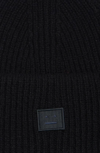 Acne Studios Pansy Face Patch Rib Wool Beanie In Black