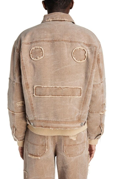 Shop Acne Studios Oversize Ripped Canvas Trucker Jacket In Toffee Brown
