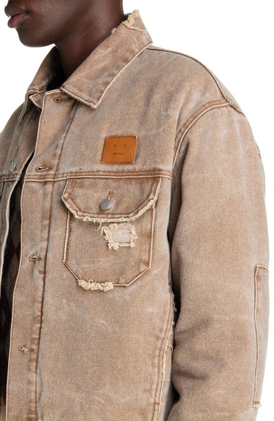 Shop Acne Studios Oversize Ripped Canvas Trucker Jacket In Toffee Brown