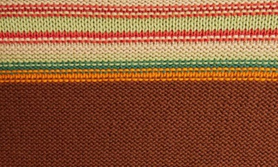 Shop Acne Studios Face Patch Stripe Cotton Crewneck Sweater In Cinnamon Brown/ Multi