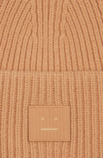 Shop Acne Studios Pansy Face Patch Rib Wool Beanie In Biscuit Beige