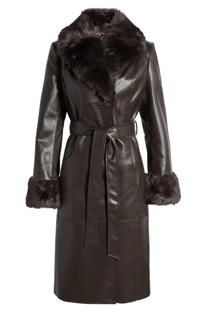 Via Spiga Women's Faux-leather Faux-fur-trim Trench Coat In Espresso