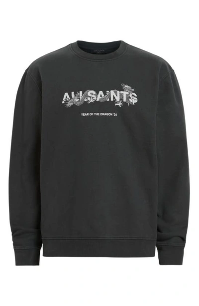 Shop Allsaints Chiao Dragon Cotton Graphic Sweatshirt In Jet Black