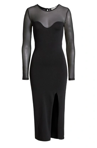 Shop Moon River Illusion Mesh Long Sleeve Dress In Black