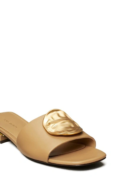 Shop Tory Burch Patos Slide Sandal In Ginger Shortbread / Gold/ Gold