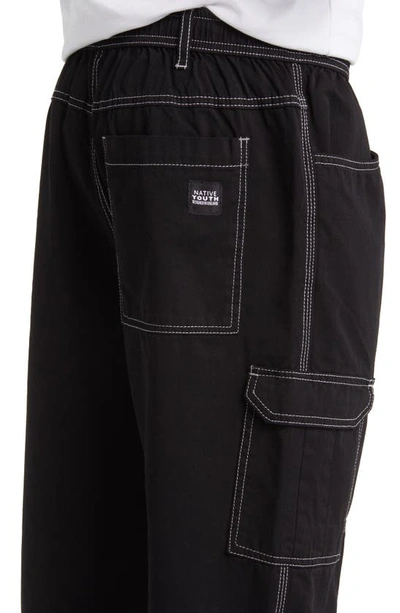 Shop Native Youth Contrast Stitch Cargo Pants In Black