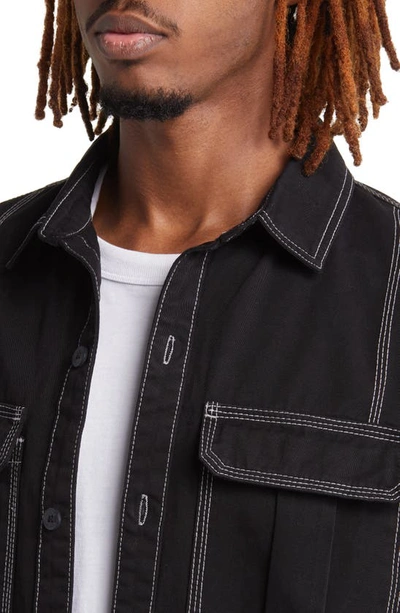 Shop Native Youth Contrast Topstitch Twill Overshirt In Black