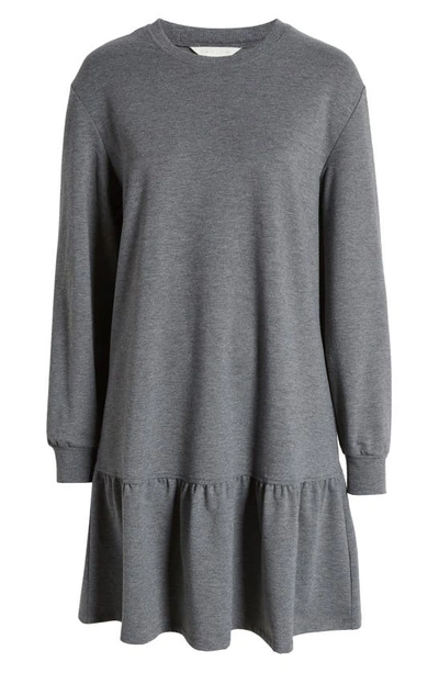Shop Caslon Long Sleeve Drop Waist Sweatshirt Dress In Grey Dark Heather