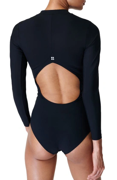 Shop Sweaty Betty Tidal Cutout One-piece Rashguard Swimsuit In Black