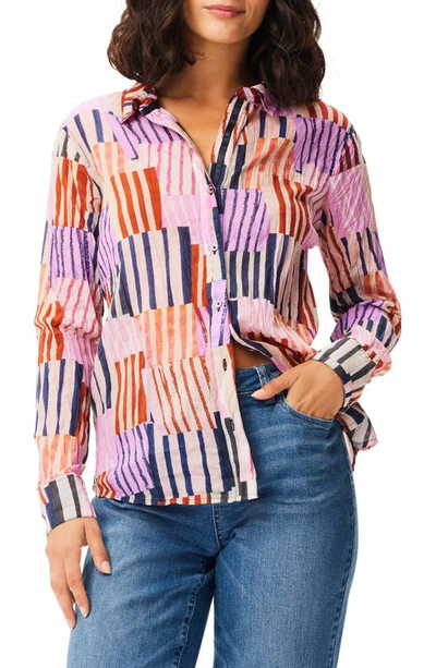 Shop Nic + Zoe Art Block Cotton Button-up Shirt In Pink Multi